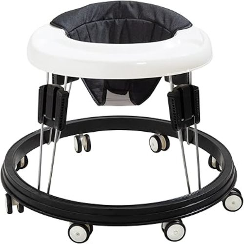 Quocdiog Baby Walker,Foldable Multi-Function Anti-Rollover Toddler Walker,Suitable for All Terrains for Babies Boys and Girls 6-18Months 9 Heights Adjustable(Black)