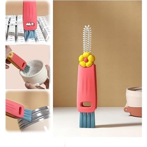 Bottle Brush, 3 in 1 Cup Lid Cleaning Brush,Straw Cleaner Brush,Multifunctional Cleaning Brush Cup Lid Cleaner(B-Red)