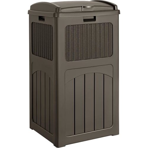 Devoko 33 Gallon Outdoor Trash Can, Hideaway Garbage Bins with Tiered Lid, Waterproof Resin Outside Waste Bins for Patio, Outside Pool, Backyard and Deck(1, Deep Brown)