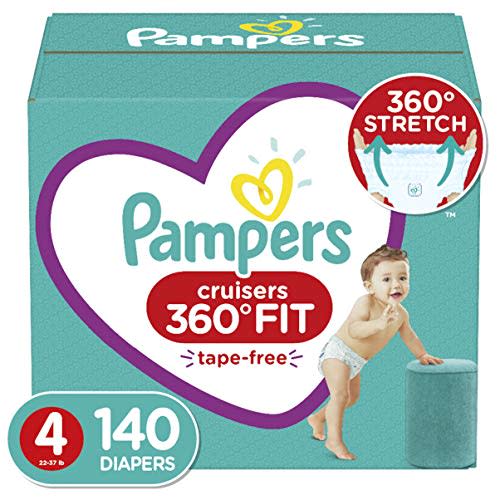 Diapers Size 4, 140 Count - Pampers Pull On Cruisers 360Ë Fit Disposable Baby Diapers with Stretchy Waistband, ONE Month Supply (Packaging May Vary)