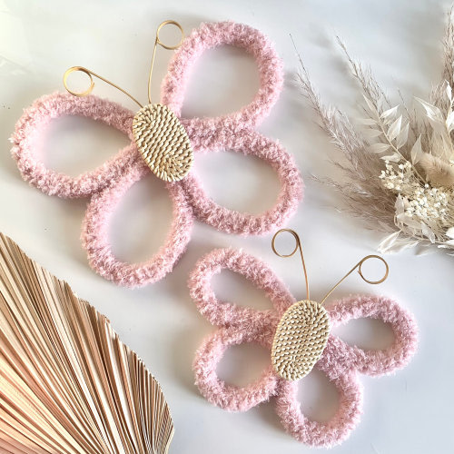 Dusky Pink Rattan Wall Butterflies | Macrame Nursery Decor | Girls Boho Room Decor | Nursery Wall Hanging | Set Of 2