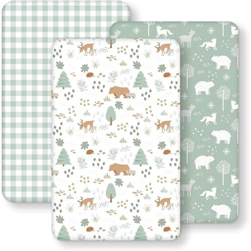 Bedside Bassinet Sheets Boy Fitted, Rectangle 33”x20” 3-Pack