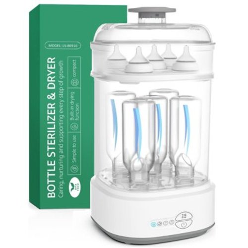 Grownsy Universal Baby Bottle Sterilizer/Dryer, Electric Steam Sterilizer for Pacifiers, Pump Parts, Toys - White