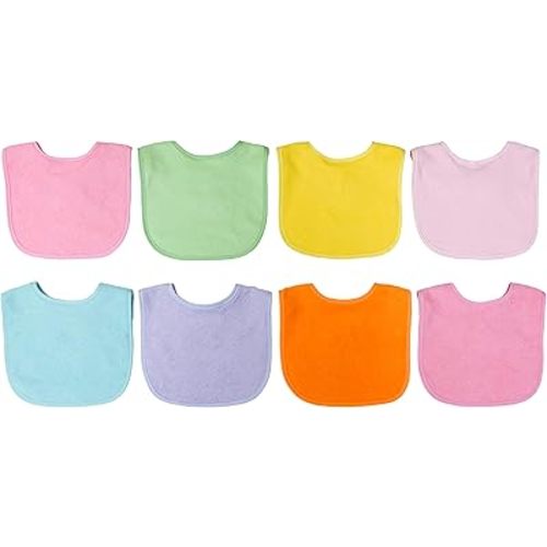 Neat Solutions 8 Pack Multi-Color Solid Knit Terry Feeder Bib, Girl, 8 Count