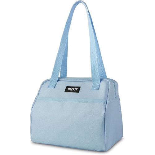 PackIt(R) Freezable Hampton Lunch Bag, Sky Blue, Built with EcoFreeze(R) Technology, Collapsible, Reusable, Zip Closure with Front Pocket and Shoulder Straps, Designed for Fresh Office Lunches