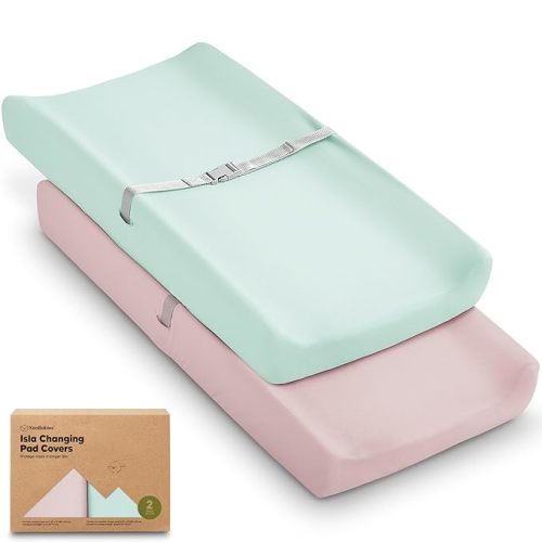 2-Pack Baby Changing Pad Cover for Girl, Boy - 34x18 Soft Viscose Derived from Bamboo Baby Diaper Changing Table Pad Cover Sheets, Neutral, Snug Fit Nursery Diaper Change Sheets (Pastel)