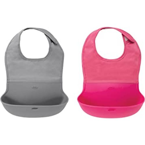 OXO Tot Roll- Up Bib Gray/Pink , 2 Count (Pack of 1)