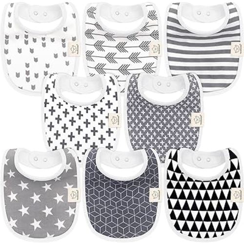 8-Pack Organic Baby Bibs for Boys, Girls - Soft Cotton Drooling and Teething Baby Bibs, Baby Girl Bibs, Baby Boy Bibs, Baby Drool Bibs for Baby Girl, Boy, Newborn Infant Bibs (Grayscale)