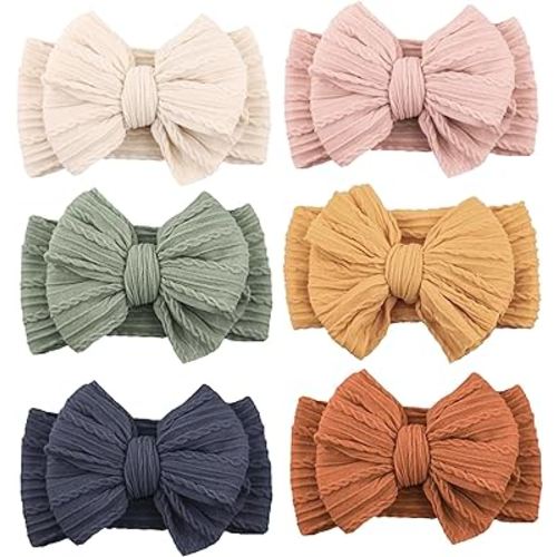 Niceye Handmade Baby Headbands Soft Stretchy Nylon Hair Bands with Bows for Newborn Infant Baby Toddler Girls- Pack of 6