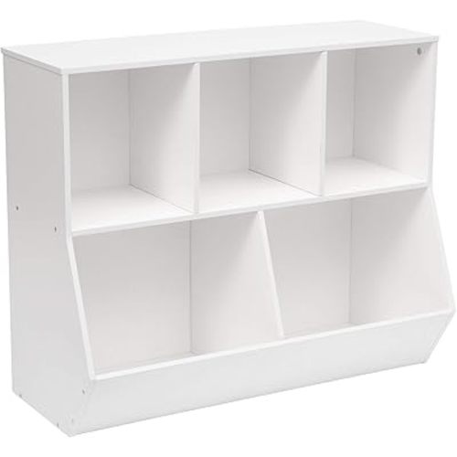 HOOBRO Kids Bookshelf, Bookcase Footboard, Toy Storage Cubby, Children's Toy Shelf, 35.4" L Storage Cabinet, Fit for Children's Room, Playroom, Hallway, Kindergarten, White WT32CW01