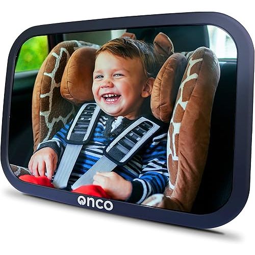 Onco Baby Car Mirror Rear Facing - Double Award-Winning Car Mirror for Baby, 100% Shatterproof Baby Mirror for Car Journeys, Shakeproof Car Seat Mirror for Baby Rear Facing, Universal Car Mirror Baby