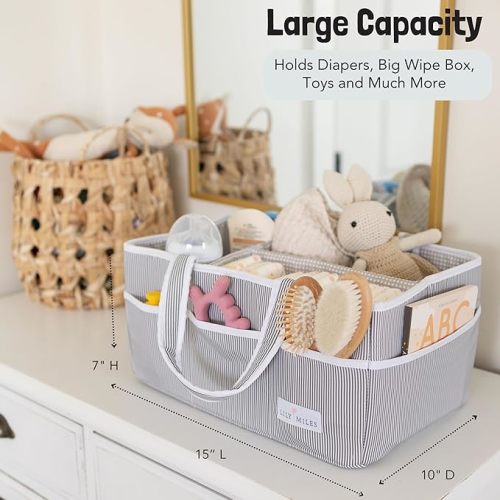 Lily Miles Baby Diaper Caddy Organizer, Baby Shower Basket for Newborn Boys or Girls, Nursery Must Haves for New Mom, Registry Favorites, Large Storage Tote for Changing Table or Car, Gray