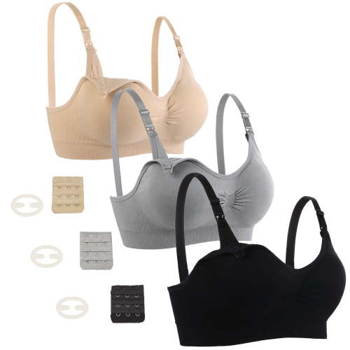 luopital 3 Pack Maternity Nursing Bras, Wireless Seamless Sleep Bralette, Adjustable for Breastfeeding Women, L