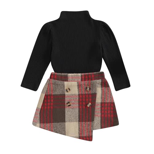 fhutpw Baby Toddler Girl Outfits Fall Winter Clothes Turtleneck Knitted Cotton Long Sleeves Tops & Button Mini Skirts Set