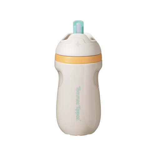 Tommee Tippee Insulated Sporty Straw Bottle, 9oz, 12 Months+, Spill Proof Toddler Water Bottle, Flip Lid Helps Keep Straw Clean, Cream, 1 count
