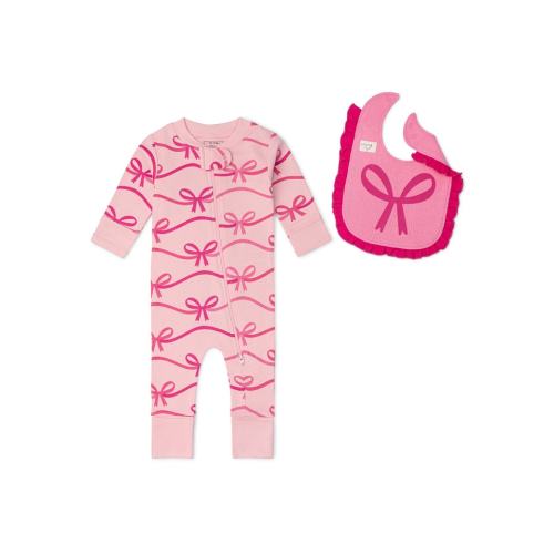Paris Hilton x Monica + Andy Organic Cotton Baby Ruffle One-Piece and Bib Set, Sizes 0/3 Months-18 Months