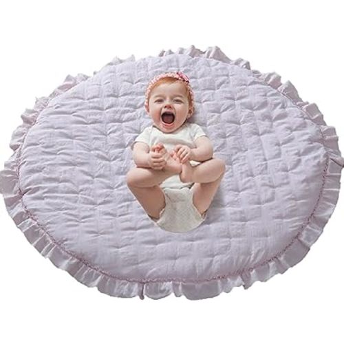 Amazon.com: ABREEZE Baby Round Play Mat with Ambroidered Polka Dot Ruffled Crawling Mat Girls Thicken Baby Blanket Ruffles Tummy Time Mat Rug for Nursery Room Toddlers Kids Children Bedroom Pink : Baby