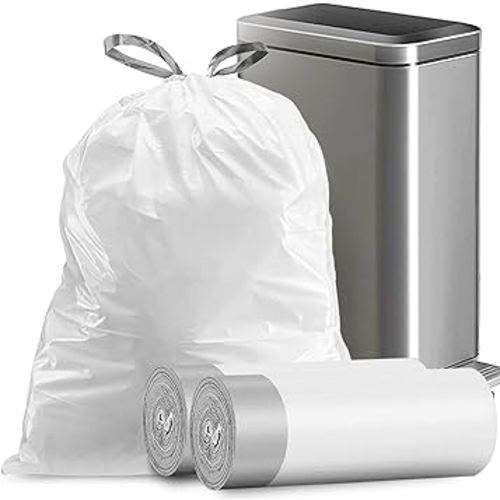 8 Gallon Trash Bags Drawstring, Strong Medium Kitchen Garbage Bag White Trash Can Liners, 22" x 23", (34 Count)