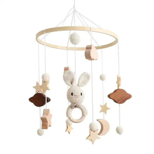 SWECOMZE Mobile pour bébé, berceau pour garçons et filles, animaux 3D, nuages, lapin, carillon éolien, chambre d'enfant, décoration de chambre de bébé fille (B)