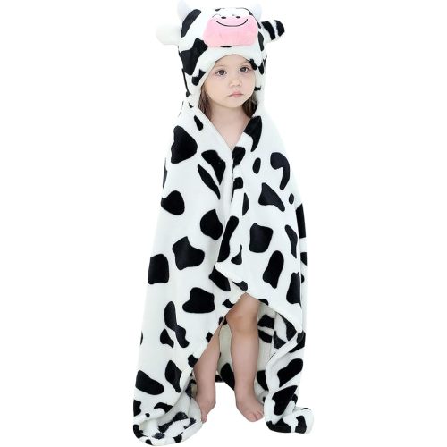 Baby Bath & Hooded Towels Kid Wearable Hoodie Blanket Baby Towels with Hood Soft Cozy Flannel Toddler Bath Towel Gifts for Boys Girls(Dairy Cow 50 * 40)
