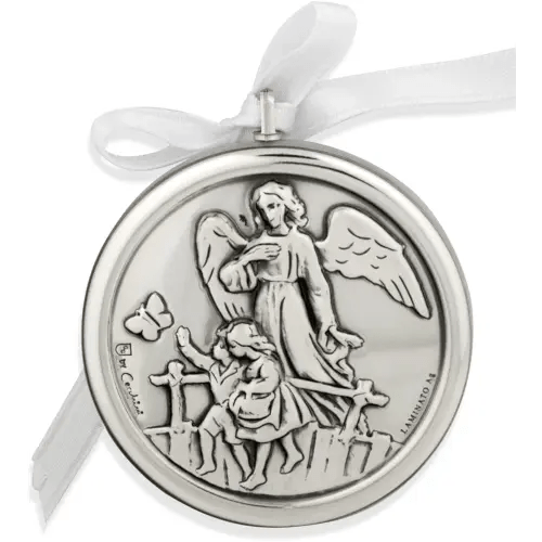 Silver-Plated Guardian Angel Crib Medal by Venerare (White)