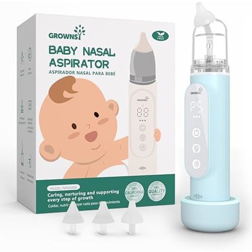GROWNSY Nasal Aspirator for Baby, Upgraded 5 Suction Levels Baby Nose Sucker, IPX7 Waterproof Electric Nose Suction for Baby, Booger Sucker for Toddlers with Music & Light Functions (Blue)