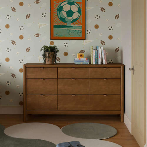 Babyletto Bondi Natural Walnut Wide 9-Drawer Kids Dresser