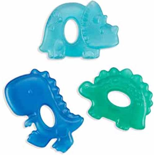 Itzy Ritzy Water-Filled Teethers; Set of 3 Coordinating Cactus Water Teethers; Cutie Coolers are Textured On Both Sides to Massage Sore Gums; Can Be Chilled in Refrigerator; Set of 3 Dinosaurs