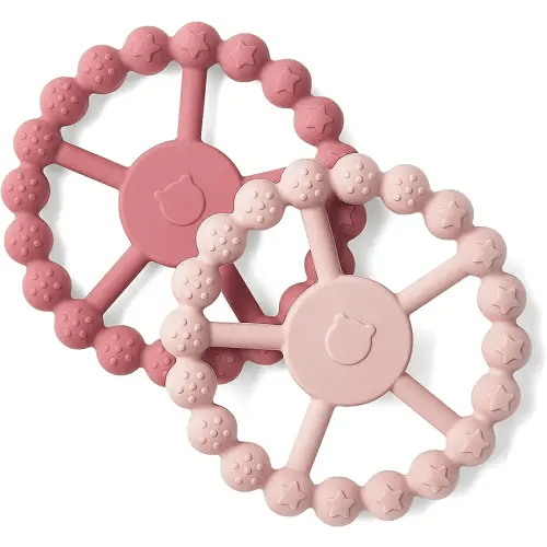 Samigo Ring Baby Teether Toys, Silicone Teething Ring Toys for Babies 0-6 6-12 Months, Baby Teethers 0-3 Months, Infant Teething Relief, Baby Girl Essentials - 2 Pack