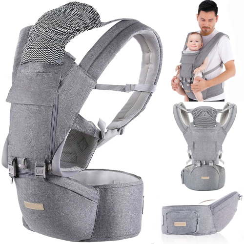 Kisdream Ergonomic Lightweight Baby Carrier, 9-in-1 Front & Waist Carry, 3-36 Months, 7-40lbs, Grey