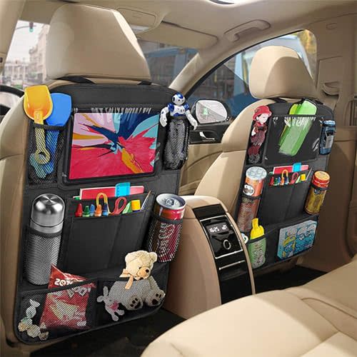2 Pack Car Organizer Backseat Bag with Tablet Holder + 9 Storage Pockets Car Backseat Organizers for Kids Car Travel Accessories (Black)