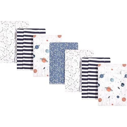 Hudson Baby Unisex Baby Cotton Flannel Burp Cloths, Space, One Size