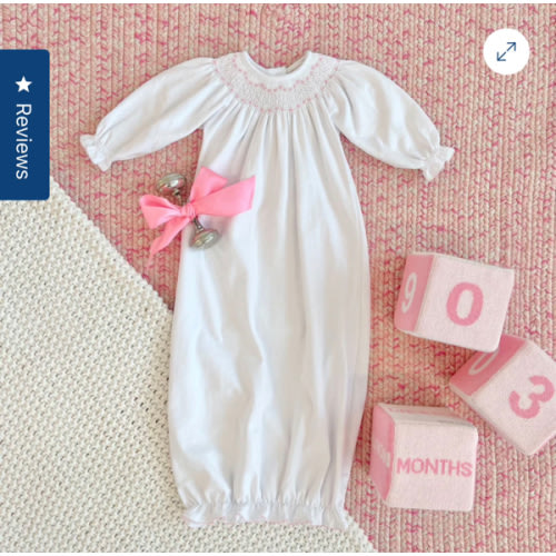 Sweetly Smocked Greeting Gown - Worth Avenue White with Palm Beach Pink