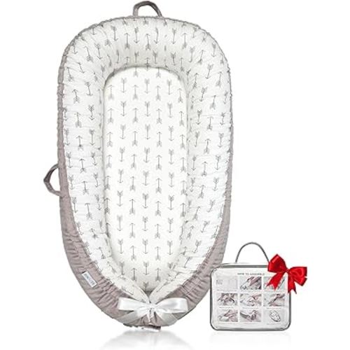 Baby Lounger | Organic Cotton Infant Lounger | Reversible, Adjustable & Portable Floor Lounger | Soft, Breathable, Washable Cover
