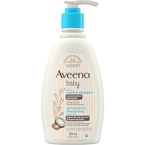 Aveeno Baby Daily Moisturizing Wash & Shampoo, Natural Coconut Scent, Shea Butter & Oat Extract, Body Wash, Hypoallergenic, 354-mL