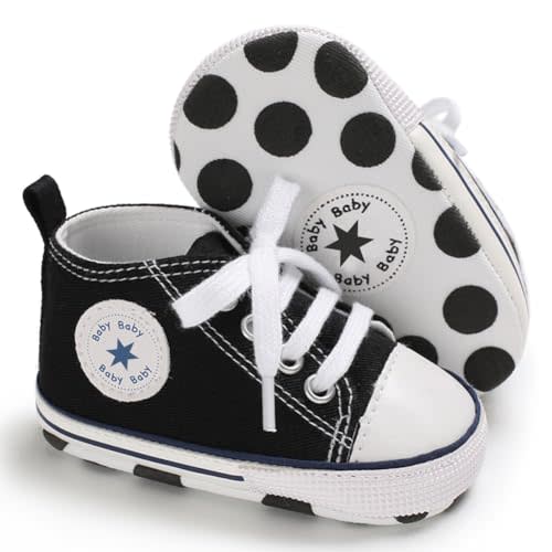 xioqen Unisex Baby Boys Girls Shoes, Newborn Infant Non-Slip Canvas Denim High Top Sneakers, Toddler First Walkers Shoes