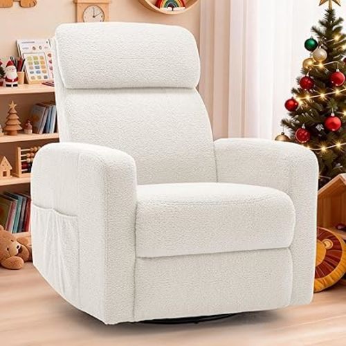 Power Swivel Recliner Chairs for Adults, Electric Glider Rocking Chair Nursery, Glider Recliner Nursery Chair with Classified Side Pocket, Nursery Rocking Chairs with USB and Type-C Ports