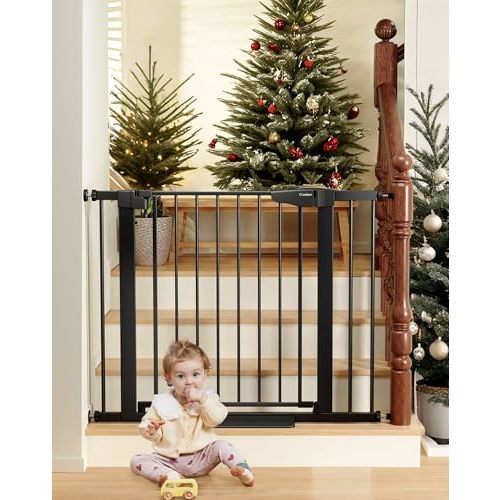 Cumbor 29.7-40.6" Baby Gate for Stairs, Mom's Choice Awards Winner-Dog Gate for Doorways, Pressure Mounted Self Closing Pet Gates for Dogs Indoor, Durable Safety Child Gate with Easy Walk Thru Door
