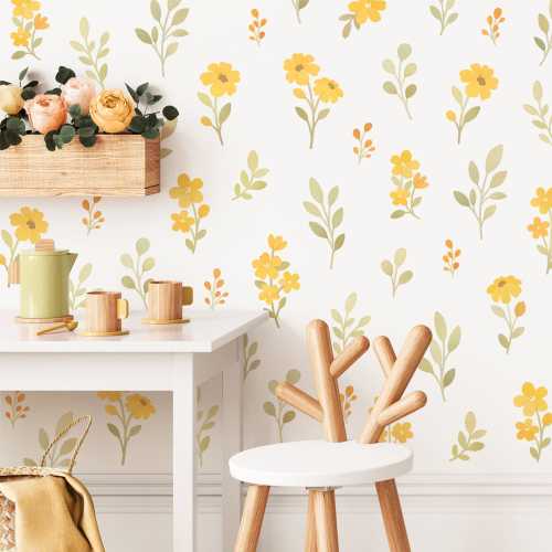 Flower Wall Decals - Floral Nursery Decor, Watercolor Flower Wall Stickers, Daisy Wall Decal, Reusable and Removable Wall Decals