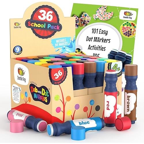 DOODLE HOG Washable Dot Markers for Toddlers 1-3 Years, 36 Colors Bingo Markers, Paint Markers for Kids Preschool, Non Toxic Arts and Crafts Supplies
