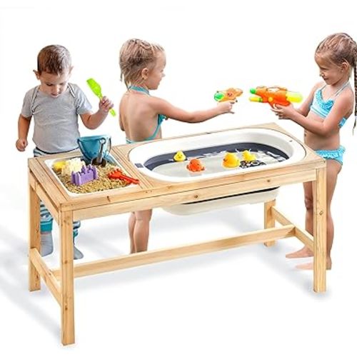 Beright Outdoor Wooden Sensory Table, Toddler Play Sand Table with 2 Storage Bins for Kids, Children's Activity Table, Perfect Choice for Christmas Thanksgiving Gift