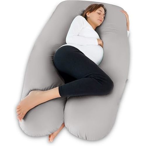 Meiz Pregnancy Pillow, Cooling Silky Pregnancy Pillows for Sleeping, Maternity Body Pillow for Pregnant Woman with Cooling Silk Jersey Cover, Light Grey