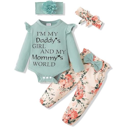 SUNNY PIGGY Newborn Infant Baby Girl Clothes Ruffle Romper Toddler Girl Floral Cotton Pant Sets Girls Clothing Outfit