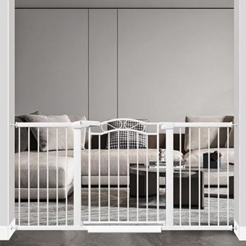 Fairy Baby 62.6"-65.3" Extra Wide Press Mounted Baby Gate Indoor for Kids Or Pets Walk Thru No Drill Long Dog Gates for The House Doorway Child Safety Gate