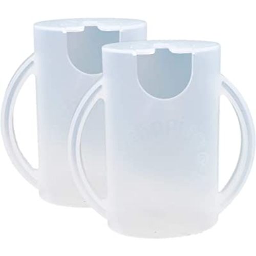 Original Squeeze Proof Flipping Holder 2-Pack with Open Bottom for Food Pouches & Juice Boxes - Multipurpose - Prevent Messes & Support Self-Feeding - Easy Grasping Handles - Made in USA