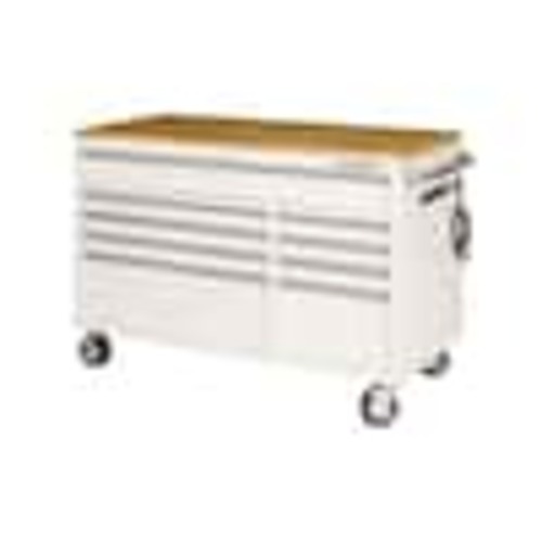Husky 52 in. W x 25 in. D Standard Duty 9-Drawer Mobile Workbench Tool Chest with Solid Wood Top in Gloss White HOTC5209BJ1M