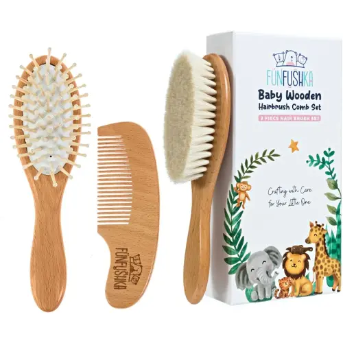 Baby Hair Brush Set for Newborns & Toddlers - Baby Brush and Comb Set - Ultra Soft Goat Hair Bristles, Perfect for Cradle Cap, Newborn Showers & Registries Gift, Comb Brush for Girls & Boys