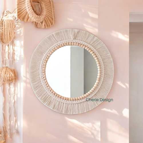 Macrame Nursery Wall Mirror, Boho Mirror, Soft Round Wall Decor, Large Size Mirror, Baby Room Gift, Housewarming Gift, Express Shipping