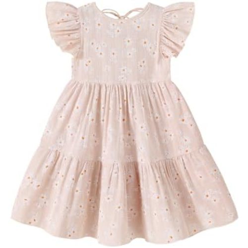 YOUNGER TREE Toddler Baby Girl Boho Dress Linen Ruffle Sleeveless Casual Dress Kids Solid Floral Summer Beach Sundress