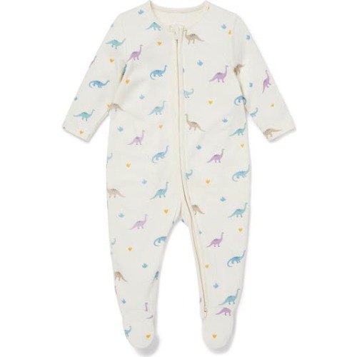 Clever Zip Dino Print Fitted One-Piece Footie Pajamas, 0-3M
